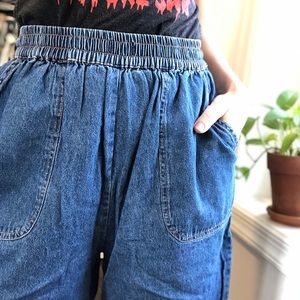 Vintage elastic waistband denim shorts Bermuda